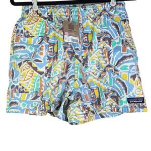 NEW Patagonia S Funhoggers Thriving Plant Lago Blue Cotton Shorts Gorpcore